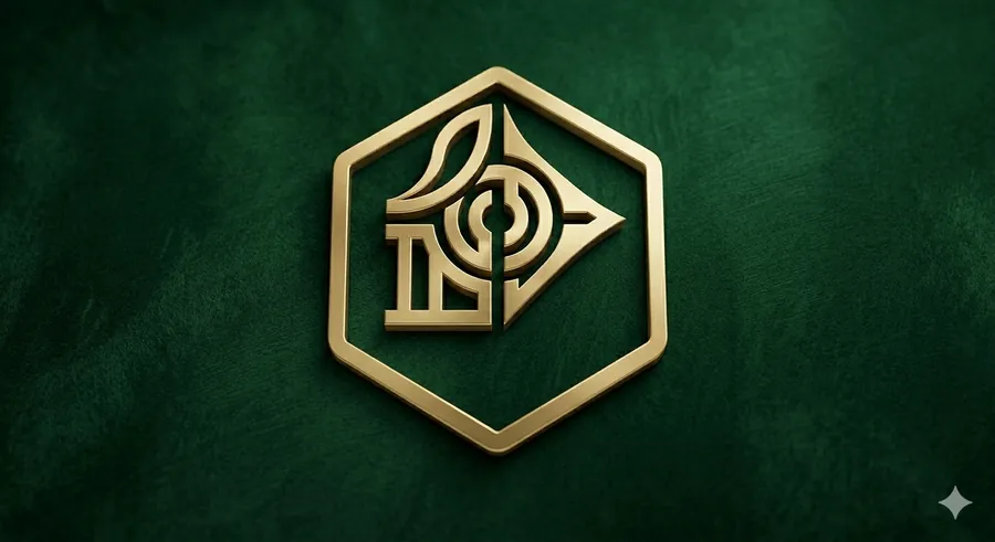Emblema oficial do Grupo I.R.P.D. — selo dourado sobre veludo verde floresta