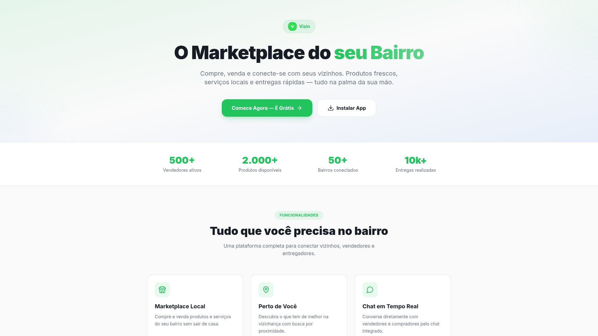 Captura de tela do projeto Vizin